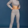 Cable Knit Foldover Flared Trousers in Grey Marl
