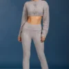 Cable Knit Foldover Flared Trousers in Grey Marl