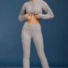 Cable Knit Foldover Flared Trousers in Grey Marl