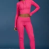 Cable Knit Foldover Flared Trousers in Hot Pink