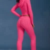 Cable Knit Foldover Flared Trousers in Hot Pink