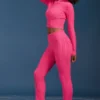 Cable Knit Foldover Flared Trousers in Hot Pink
