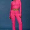 Cable Knit Foldover Flared Trousers in Hot Pink