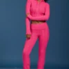 Cable Knit Foldover Flared Trousers in Hot Pink