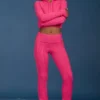 Cable Knit Foldover Flared Trousers in Hot Pink