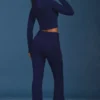 Cable Knit Foldover Flared Trousers in Navy