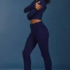 Cable Knit Foldover Flared Trousers in Navy