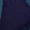 Cable Knit Foldover Flared Trousers in Navy
