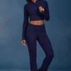 Cable Knit Foldover Flared Trousers in Navy