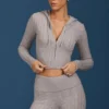 Cable Knit Zip-Up Hoodie in Grey Marl