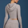 Cable Knit Zip-Up Hoodie in Grey Marl