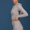Cable Knit Zip-Up Hoodie in Grey Marl