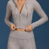 Cable Knit Zip-Up Hoodie in Grey Marl