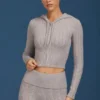 Cable Knit Zip-Up Hoodie in Grey Marl