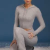 Cable Knit Zip-Up Hoodie in Grey Marl