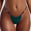 Cabo Bead-Embellished Triangle Bikini Top in Jade Green