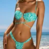 Cagliari Ruched Thong Bikini Bottoms in Blue Multi Print