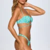 Cagliari Ruched Thong Bikini Bottoms in Blue Multi Print