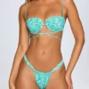 Cagliari Ruched Thong Bikini Bottoms in Blue Multi Print