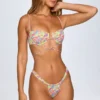 Cagliari Ruched Thong Bikini Bottoms in Bright Multi Print