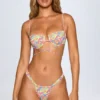 Cagliari Ruched Thong Bikini Bottoms in Bright Multi Print
