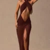Caicos Cut-Out Halterneck Maxi Dress in Espresso Brown