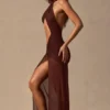 Caicos Cut-Out Halterneck Maxi Dress in Espresso Brown
