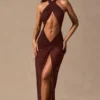 Caicos Cut-Out Halterneck Maxi Dress in Espresso Brown