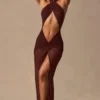 Caicos Cut-Out Halterneck Maxi Dress in Espresso Brown