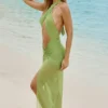 Caicos Cut-Out Halterneck Maxi Dress in Olive Green