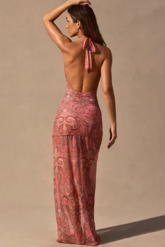 Caicos Cut-Out Halterneck Maxi Dress in Paisley Print