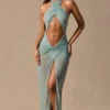 Caicos Cut-Out Halterneck Maxi Dress in Seafoam Green