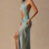Caicos Cut-Out Halterneck Maxi Dress in Seafoam Green