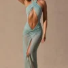 Caicos Cut-Out Halterneck Maxi Dress in Seafoam Green