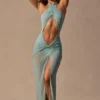 Caicos Cut-Out Halterneck Maxi Dress in Seafoam Green
