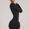 Cala V-Neck Ruffle Skirt Mini Dress in Black