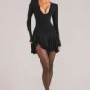 Cala V-Neck Ruffle Skirt Mini Dress in Black