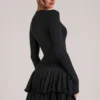 Cala V-Neck Ruffle Skirt Mini Dress in Black