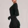 Cala V-Neck Ruffle Skirt Mini Dress in Black