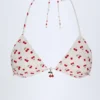 Calella Charm-Detail Triangle Bikini Top in Cherry Print