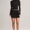 Cali Modal Ruched Mid-Rise Mini Skirt in Black