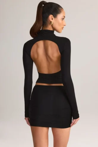 Cali Modal Ruched Mid-Rise Mini Skirt in Black