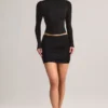 Cali Modal Ruched Mid-Rise Mini Skirt in Black