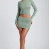 Cali Modal Ruched Mid-Rise Mini Skirt in Sage Green
