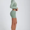Cali Modal Ruched Mid-Rise Mini Skirt in Sage Green