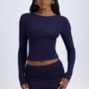 Cali Modal Ruched Mid-Rise Mini Skirt in True Navy
