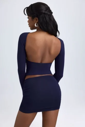 Cali Modal Ruched Mid-Rise Mini Skirt in True Navy