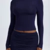 Cali Modal Ruched Mid-Rise Mini Skirt in True Navy