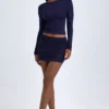 Cali Modal Ruched Mid-Rise Mini Skirt in True Navy