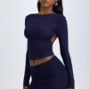 Cali Modal Ruched Mid-Rise Mini Skirt in True Navy
